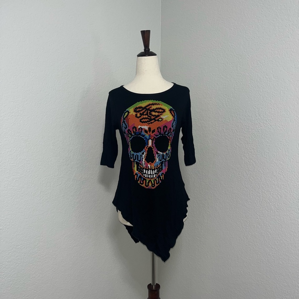 Ay Guey Black MultiColor Skull Top